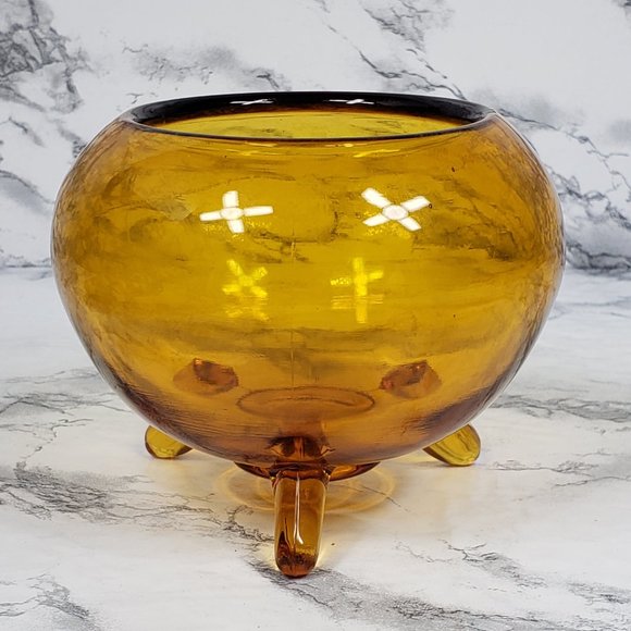 Viking Amber Glass Flower Frog Holder Vintage - Picture 6 of 6